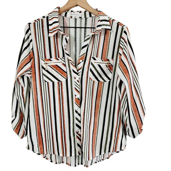 Eden & Olivia Striped Button Up Top - Picture 2 of 8
